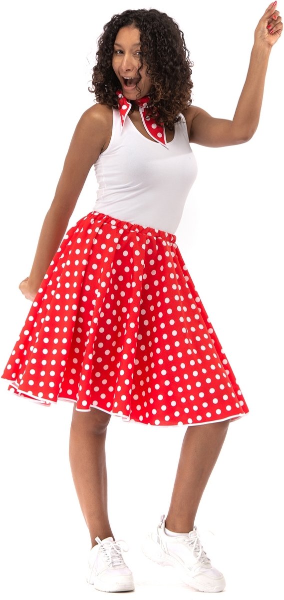 Jaren 50 Kostuum | Rood Jaren 50 Polkadot Rock And Roll Swing | Vrouw | Extra Small | Carnaval kostuum | Verkleedkleding